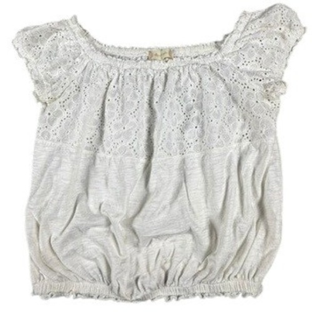 Altar'd State‎ Top Womens Small White Eyelet Lace Boho Off Shoulder Smocked Hem
